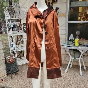 LINDI Women's Reversible Rain Coat Iridescent Hooded Jacket Amber Brown L